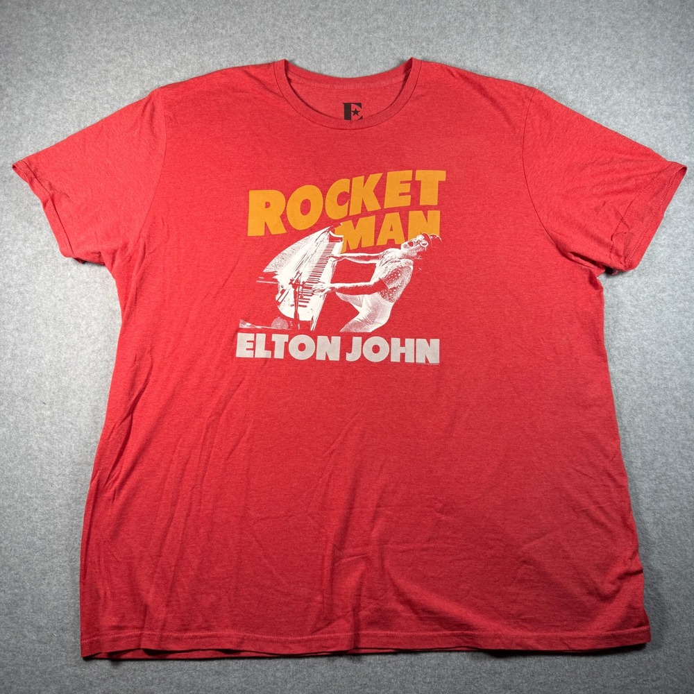 Elton John Rocket Man Graphic Band Tee Red Heather Mens 2XL